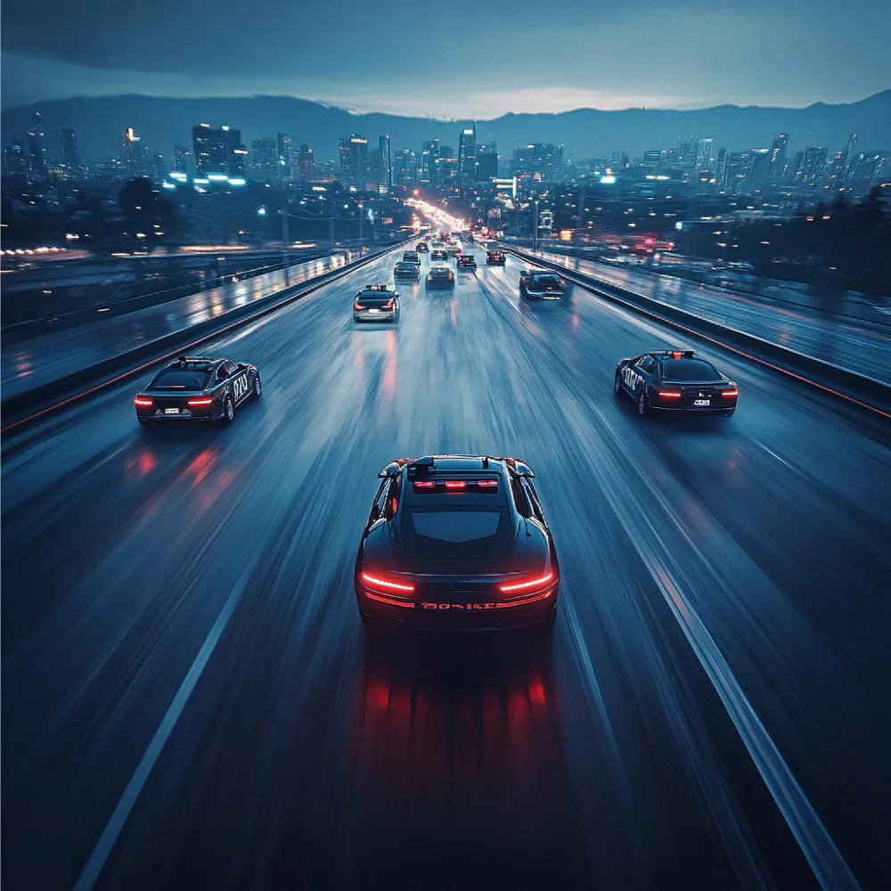 Luxury cars on the highway at night