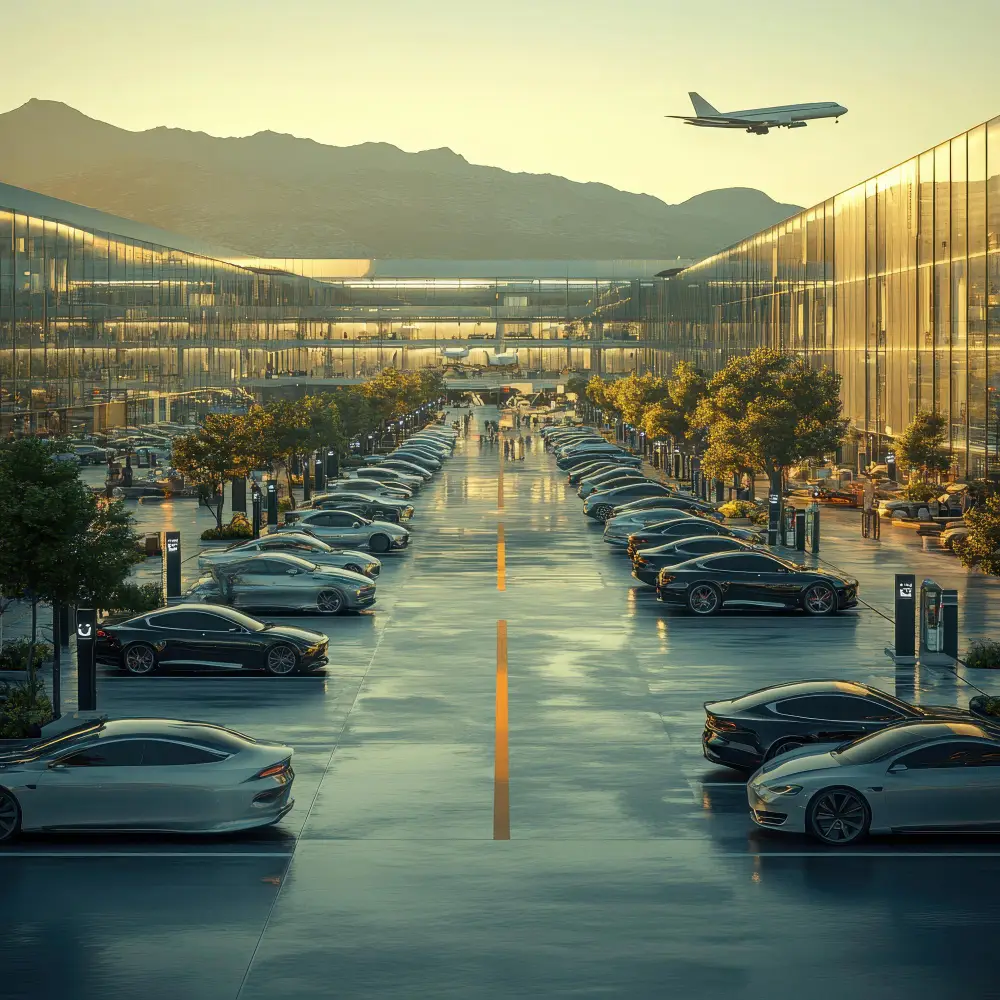 Airport rental cars ready for pickup